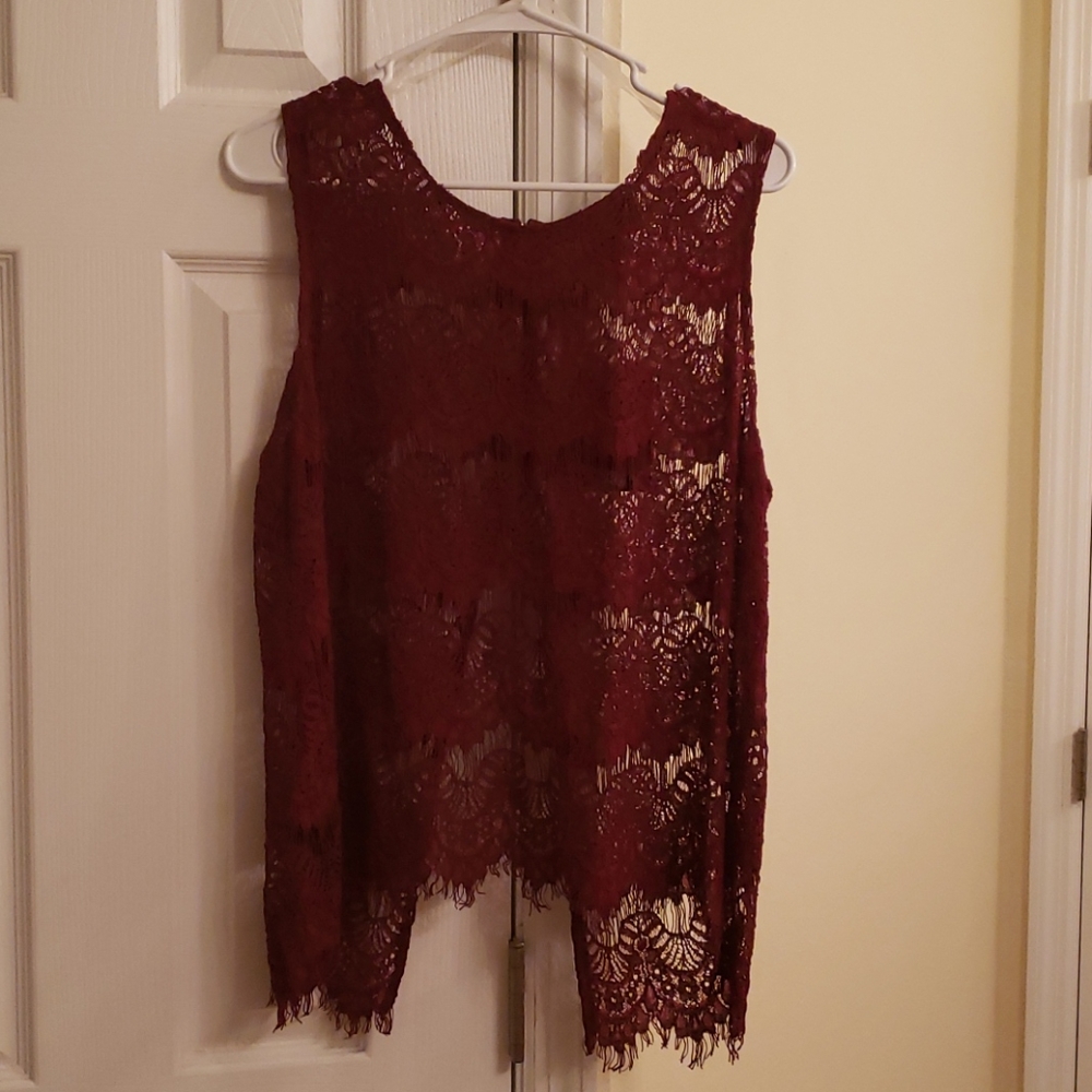 Maroon Lace Tank Top